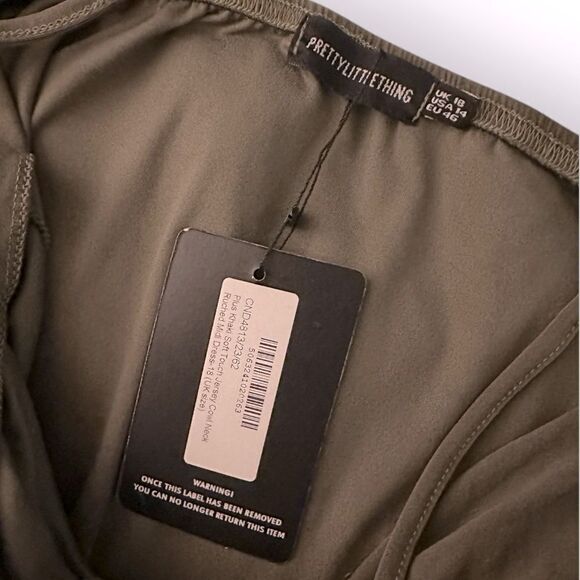 NWT PrettyLittleThing Khaki Soft Touch Jersey Ruched Midi Dress Plus Size 14 - Picture 4 of 4